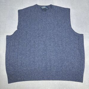 Polo by Ralph‎ Lauren Blue Marled Lambs Wool Knit V-Neck Sweater Vest Size XL